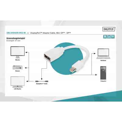 Перехідник mini DP to DP, M/F, 0.15m, white Digitus (DB-340405-001-W) Вінниця