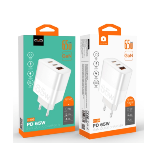 Мережевий зарядний пристрій WUW-C199 PD65W+PD20W+QC18W GaN C white 6972573336715 Одеса