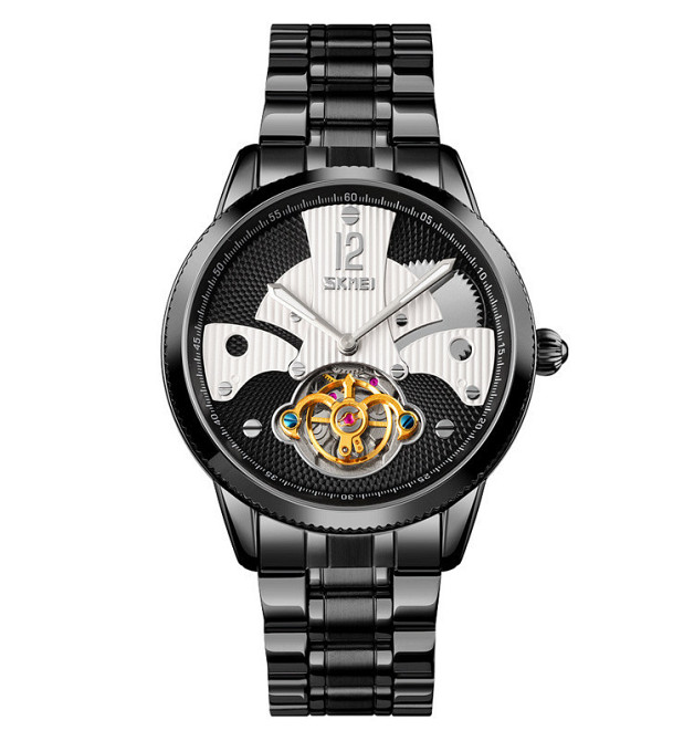 Чоловічий годинник скелетон Skmei 9205 механічні (Чорні з білим) Вінниця - фото 1