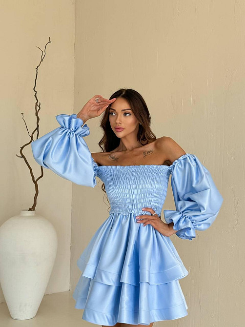Женское привлекательное стильное праздничное платье королевский атлас Бирюза Одесса - изображение 1