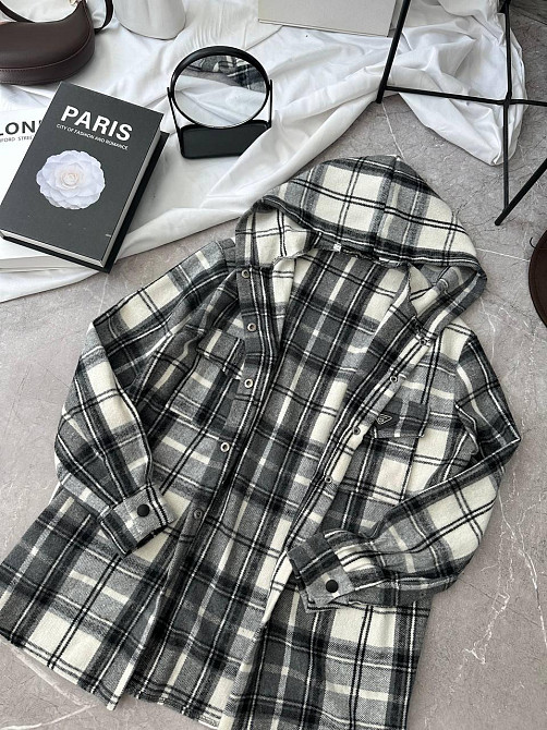 Жіноча повсякденна сорочка в клітинку з капюшоном турецький кашемір Сірий, 48/52 Одеса - фото 3