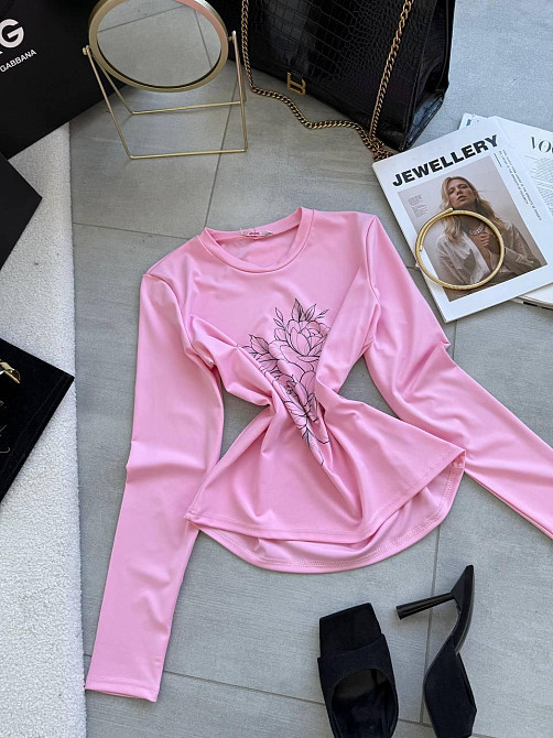 Жіночий повсякденний лонгслів із мікродайвінгу з малюнком Рожевий 2, 42/44 Одеса - фото 1