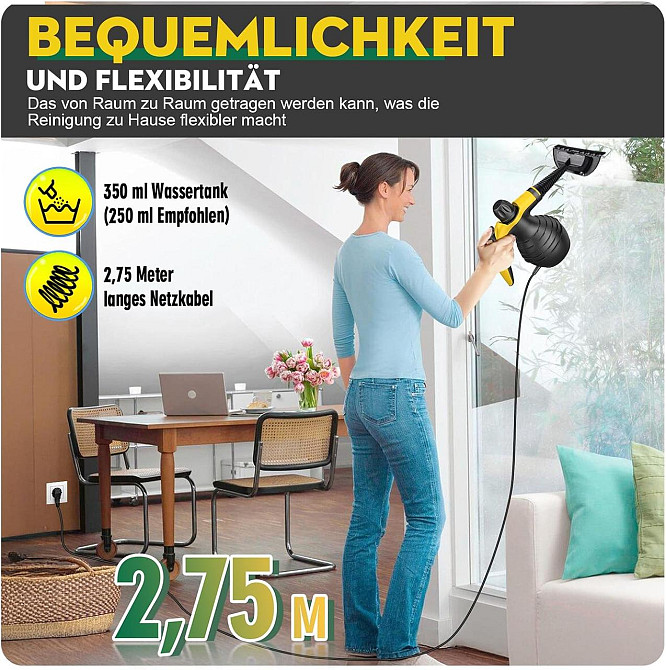 Пароочисник ручний 1050 Вт для підлоги, ванної, кухні, вікон, меблів, авто, оббивки для видалення плям, 9 насадок, замок безпеки Київ - фото 7