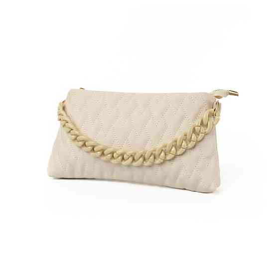 Сумка женская стильная, качественная красивая стеганая сумочка с ручкой-цепочкой, женский клатч, Молочный Каменец-Подольский