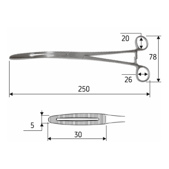 Затискач Gross-Maier зігнутий 25 cм (корнцанг), J-18-048 Дніпро