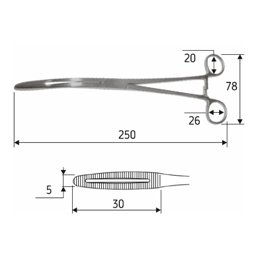 Затискач Gross-Maier зігнутий 25 cм (корнцанг), J-18-048 Дніпро - фото 2