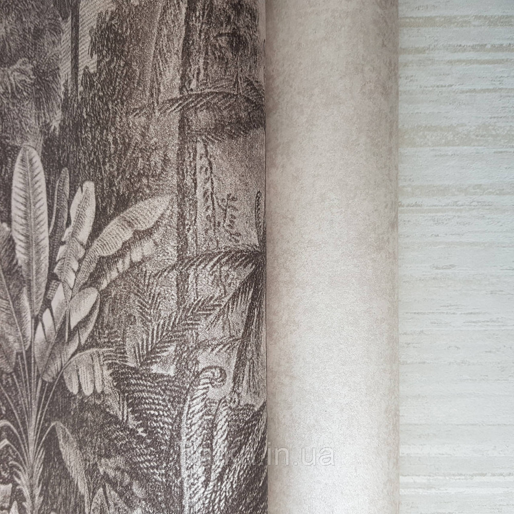 Шпалери флізелінові еко Rasch Kerala 0.53х10 м пальми листя екзотичні рослини сіро-чорний з рожевим Київ - фото 2