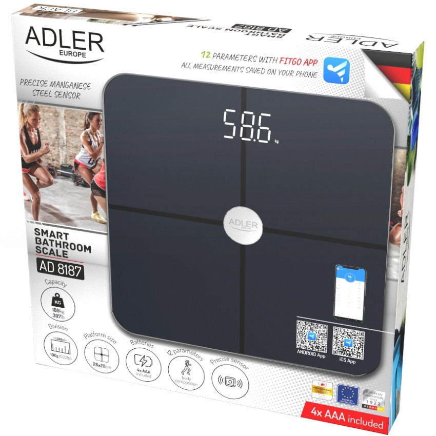 Ваги напольні Adler AD 8187 black електронні/ Smart/ 180кг/ 4хААА/ автовимкнення/ чорні Винница - изображение 3