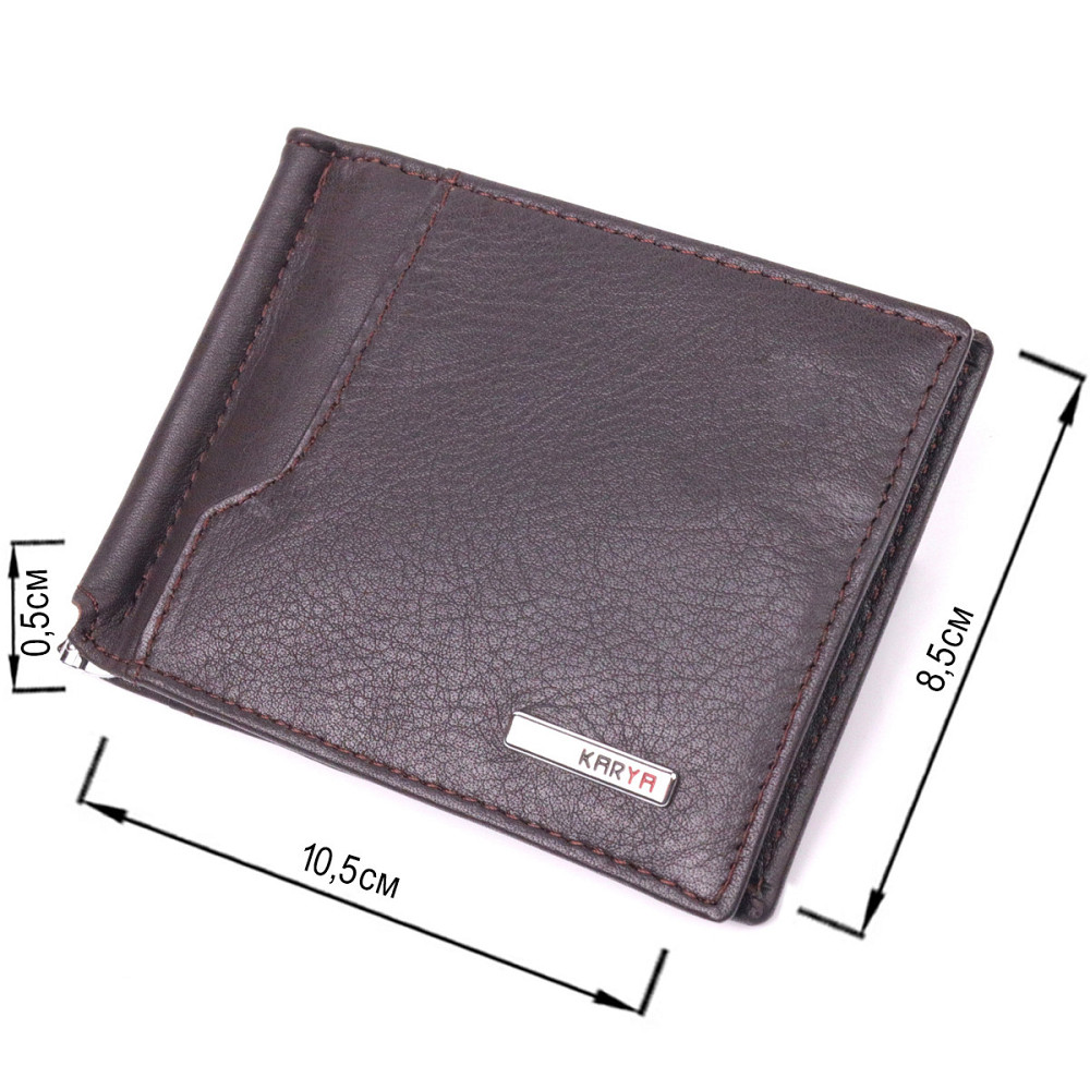 Надійний чоловічий затиск із натуральної шкіри KARYA 21417 Коричневий Київ - фото 3