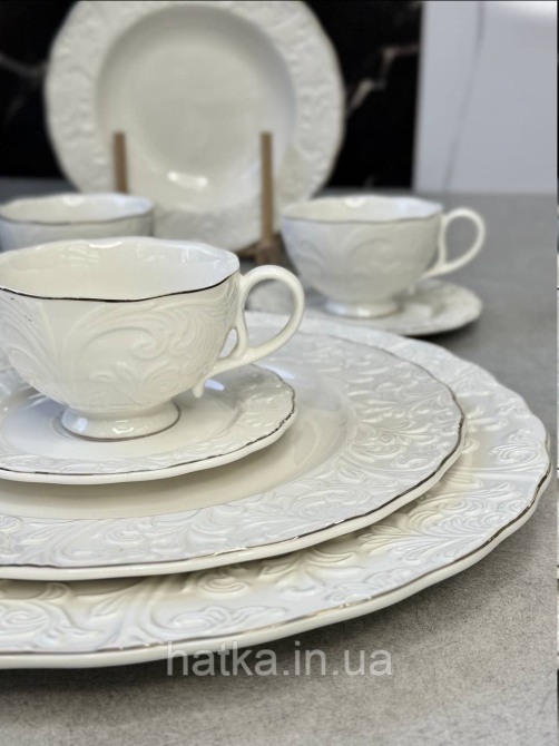 Набір чайний 6 чашок + 6 блюдець Olens "Фростінг" 200 мл кераміка біла Київ - фото 3