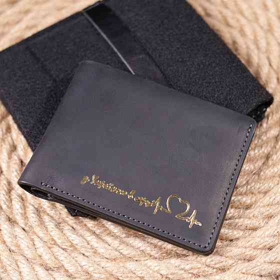 Практичний шкіряний гаманець у дві додавання Чорний (GRANDE PELLE) Київ