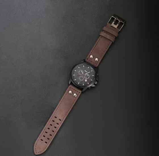 Подарунковий набір для чоловіків 6 в 1 наручний годинник окуляри конверт ремінь гаманець брелок коричневий Київ