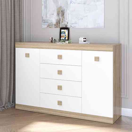 Великий комод Еверест на 4 ящики Соната-8 140х38х94 дуб сонома + білий (DTM-2013) Львів