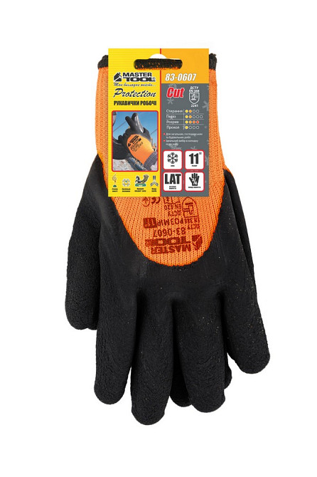 MASTERTOOL Рукавички акрилові утеплені MASTERTOOL зі спіненим латексним покриттям ¾ 11" підвіс Киев - изображение 4