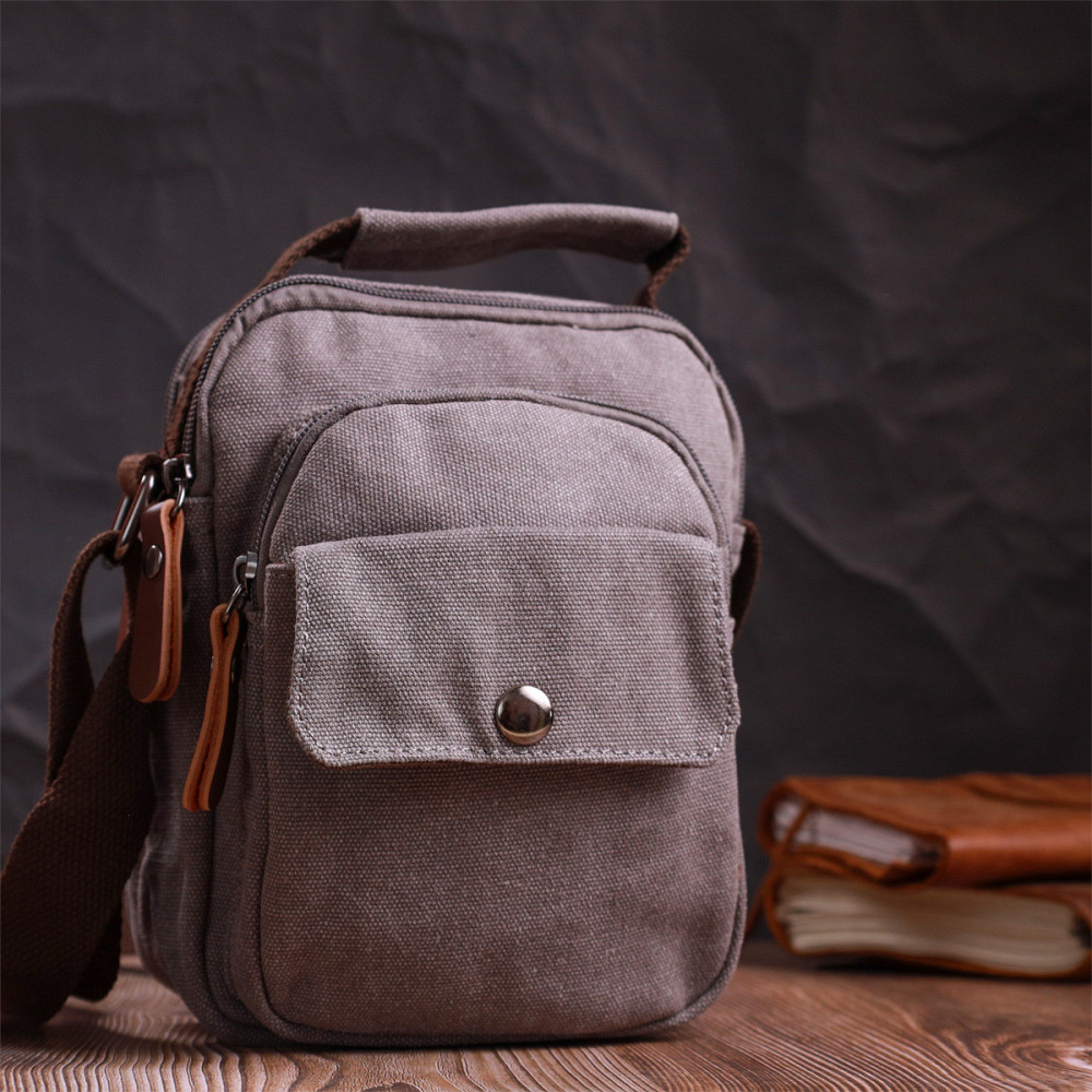 Небольшая мужская сумка из плотного текстиля Vintage 22217 Серый Киев - изображение 10