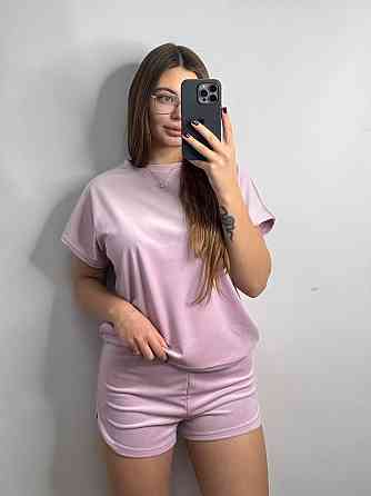 Велюрова піжама (футболка + шорти + штани)великого розміру Рожевий XXL Харків