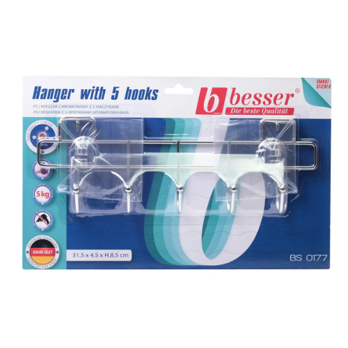 Вішалка для ванної кімнати 5 гачків на планці Besser Житомир