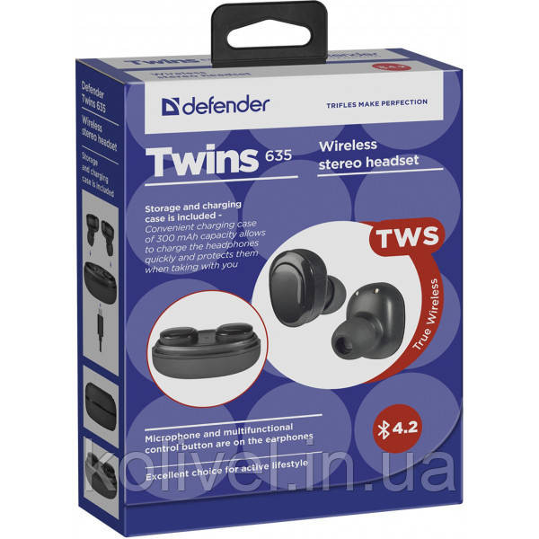 Навушники з мікрофоном Defender Twins 635 TWS, Bluetooth, чорні (63635) Киев - изображение 5