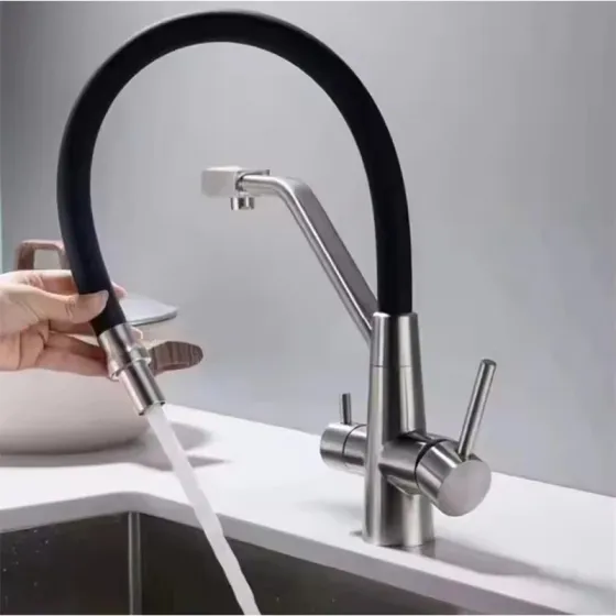 Змішувач для кухні Mixxus Premium SENNA 021 з виходом для питної води латунь/хром з чорним зливом (MI6826) Чернівці