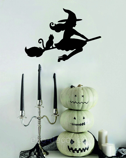 Декоративное настенное Панно «Ведьма на метле с котом», Декор на стену 110*77 см, Черный Киев - изображение 4