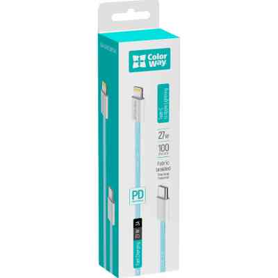 Дата кабель USB-C to Lightning 1.0m 27W blue ColorWay (CW-CBPDCL061-BL) Винница