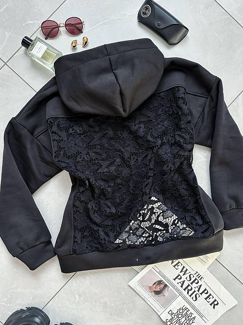 Женское стильное худи с прозрачной спинкой из кружева трехнитка на флисе + гипюр Одесса - изображение 6