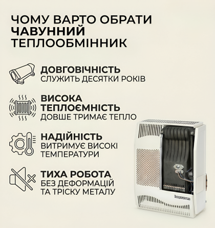 Конвектор газовий чавунний із вентилятором Hosseven HDU-5 DKV темний обігрівач 5 кВт до 50 м2 з італійською автоматикою EuroSit Тернопіль
