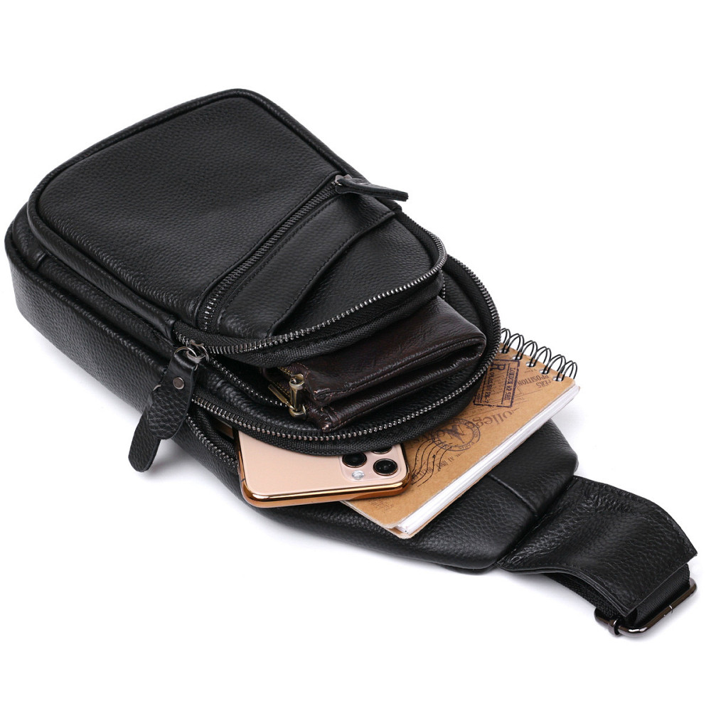 Стильна шкіряна чоловіча сумка через плече Vintage 20672 Чорний Київ - фото 7