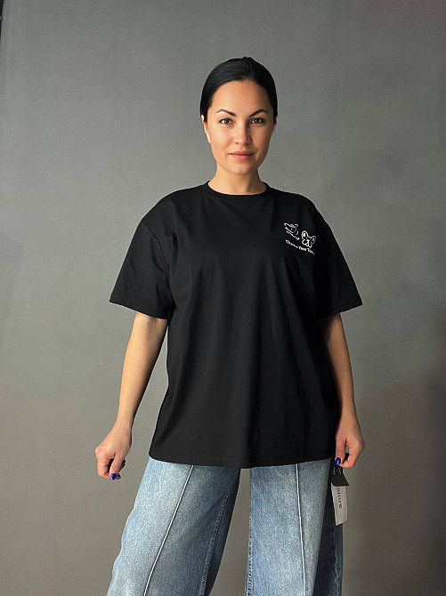 Футболка жіноча A-N 2358 оверсайз з малюнком тварин на спині, чорний, one size Київ - фото 13