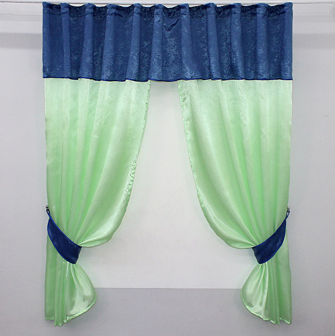 Кухонні штори VR-Textil № 073к з ламбрекеном і підхватами салатовий з синім 270х170 см (52-0271) Київ - фото 1