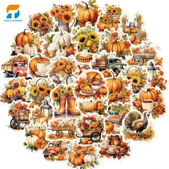 Набір осінніх стікерів 50 шт – гарбузи, соняхи, кошики, тварини Київ