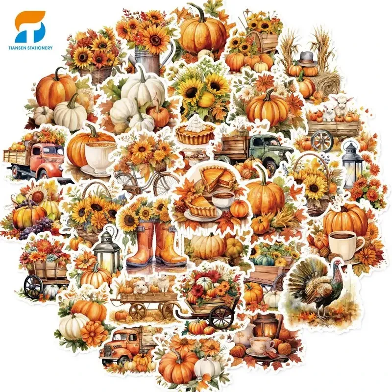 Набор осенних стикеров 50 шт – тыквы, подсолнухи, корзины, животные Киев - изображение 2