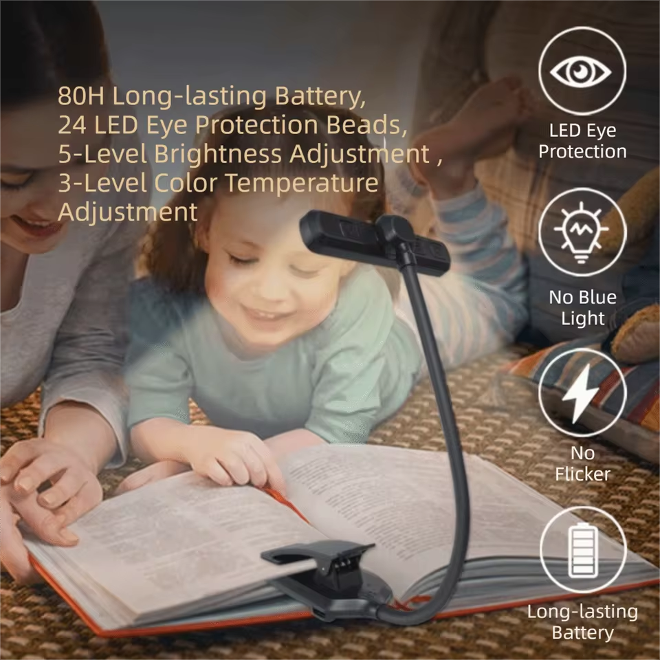 Аккумуляторная LED лампа для чтения Easy Clip, 3 режима света, 14 светодиодов, гибкая USB лампа на прищепке Киев - изображение 3