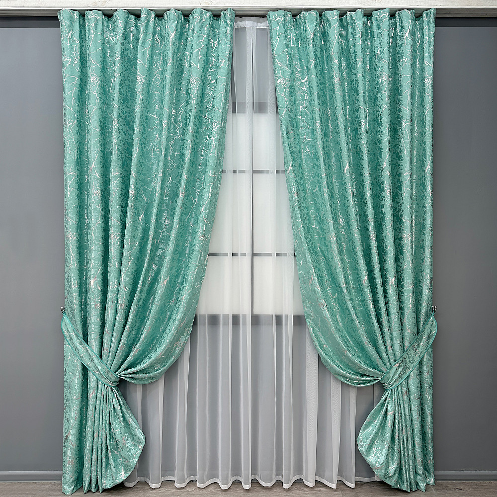 Комплект готовых штор VR-Textil Лен мрамор Royal Touch № 2010ш Бирюзовый 150х270 см 2 шт (33-1303) Киев - изображение 2