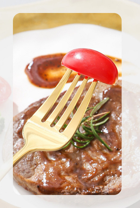 Набір тонких столових приладів 24 х 6 персон Золото з чорним Нержавіюча сталь на підставці Кременчук - фото 7