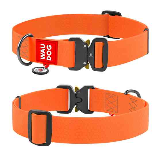 Ошейник для собак водостойкий WAUDOG Waterproof c QR паспортом, металічна пряжка-фастекс, Ш 40 мм, Дов 46-70 см, помаранчевий Київ