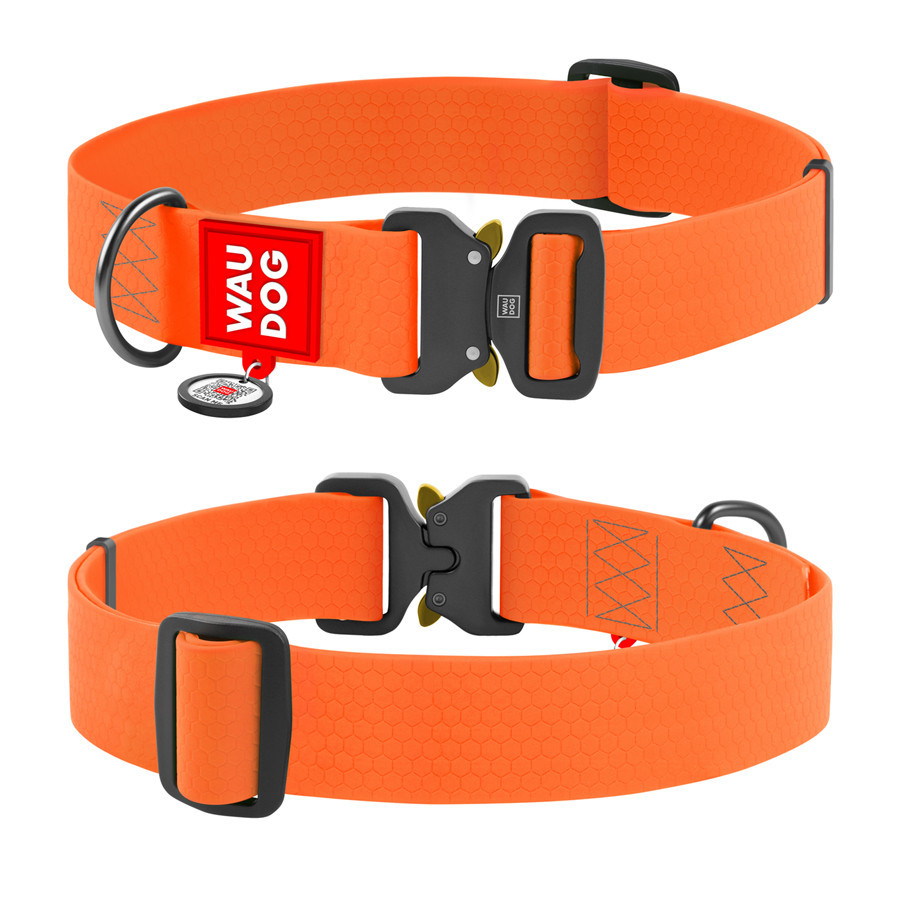 Ошейник для собак водостойкий WAUDOG Waterproof c QR паспортом, металічна пряжка-фастекс, Ш 40 мм, Дов 46-70 см, помаранчевий Київ - фото 2