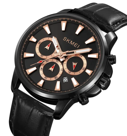Чоловічий наручний годинник Skmei 2071 з ремінцем з еко-шкіри (Чорний) Київ