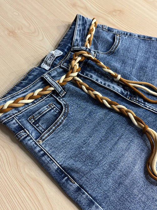 Джинси жіночі DKNSEL 2817 палаццо стрейчеві з плетеним поясом блакитні, блакитний, 28, 28, 77 см, 102 см Київ - фото 2