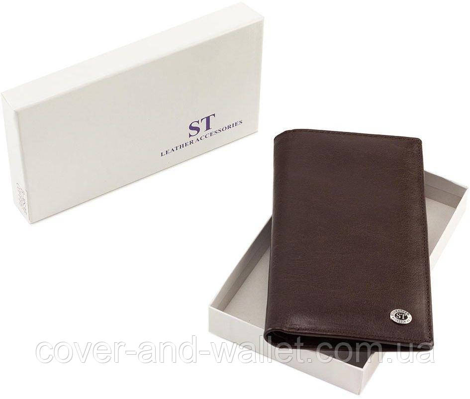 Шкіряний чоловічий гаманець купюрник коричневого кольору ST B-MS35 Київ - фото 6