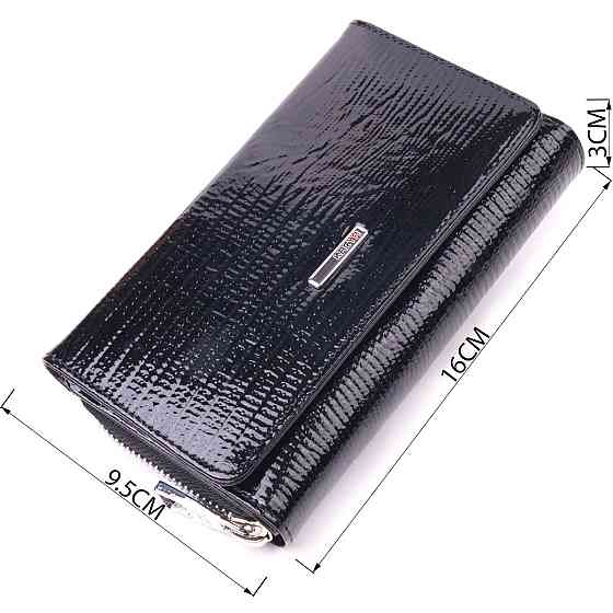 Интересное женское портмоне из лакированной фактурной кожи KARYA 21431 Черный Киев