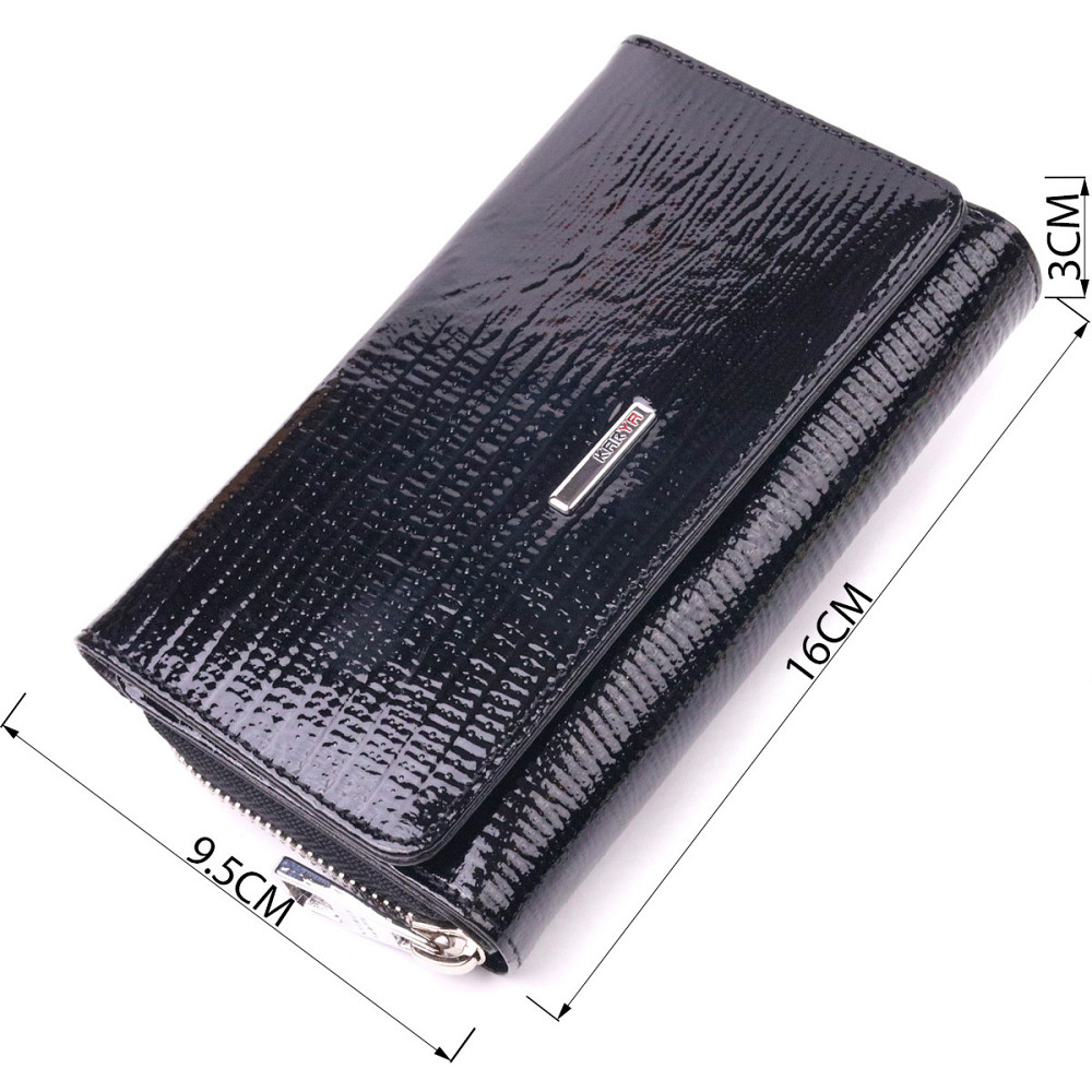 Интересное женское портмоне из лакированной фактурной кожи KARYA 21431 Черный Киев - изображение 3