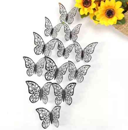 Декоративні метелики сірі мереживні, на скотчі, в наборі 12штук різних розмірів, пластик Київ