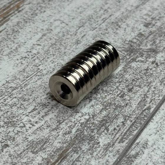Набір із 10 кріпильних неодимових магнітів 18x4 мм N50 з отвором 5 мм Київ