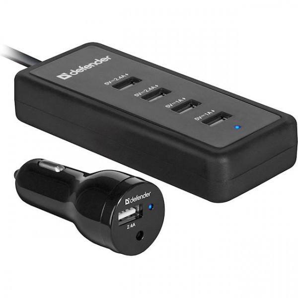Автозаряджання 1 + 4 USB Defender ACA-02 9.2 A (83568#) Київ - фото 1