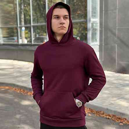 Осіннє чоловіче худі з капюшоном Pobedov 001 (трьохнитка) бордове Київ
