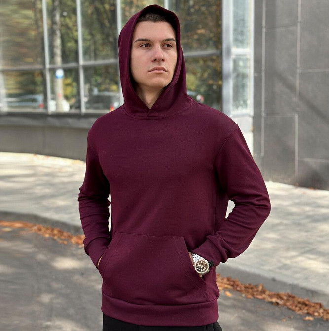 Осіннє чоловіче худі з капюшоном Pobedov 001 (трьохнитка) бордове Київ - фото 4