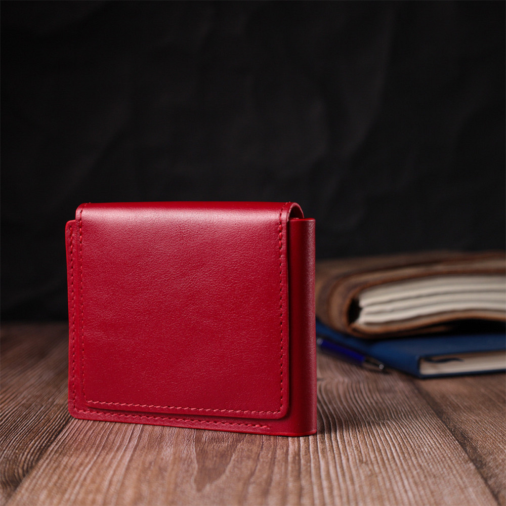 Жіночий гаманець із глянсової натуральної шкіри GRANDE PELLE 16808 Червоний Київ - фото 2