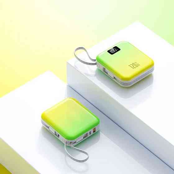 Мини-повербанк 10000 mAh с быстрой зарядкой 22.5W, с Power Delivery 20W и встроенными кабелями Lightning и Type-C,green Каменец-Подольский