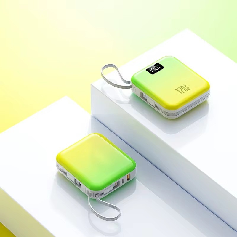 Мини-повербанк 10000 mAh с быстрой зарядкой 22.5W, с Power Delivery 20W и встроенными кабелями Lightning и Type-C,green Каменец-Подольский - изображение 2
